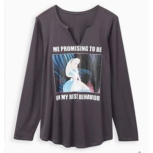 torrid disney tunic-top Alice in wonderland best behavior meme grey size 1X NWT